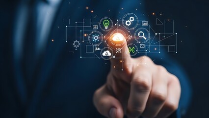 Touching Futuristic Technology Interface, Cloud Computing Concept