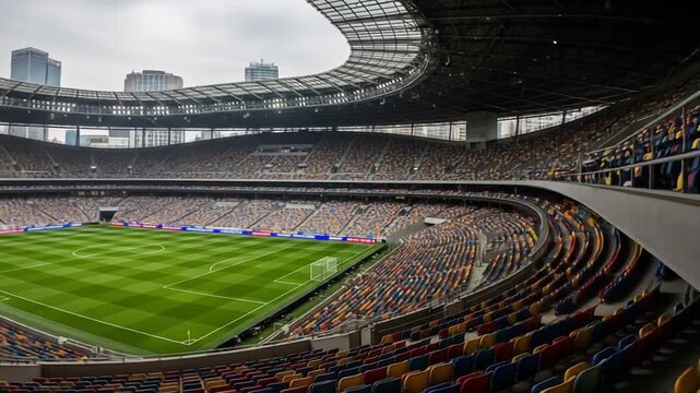 Spectacular view of a large stadium with a green field.