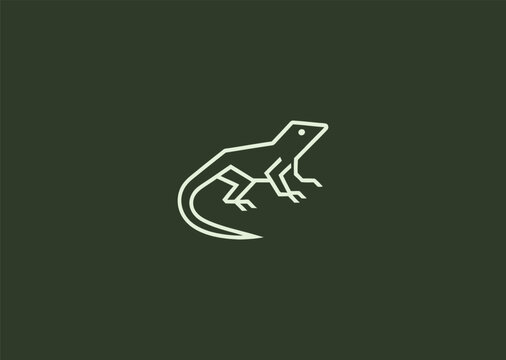 A simple geometric lizard logo drawn with minimal sharp lines, showcasing its agile body and distinctive tail, reflecting adaptability, alertness, and natural balance