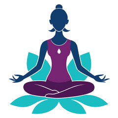 Silhouette vector illustration of a woman meditating in a lotus yoga pose for relaxation and peace