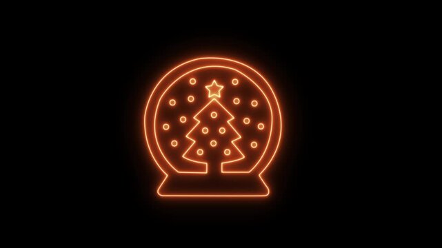 Abstract glowing neon Christmas decoration gift icon animation with dark background.