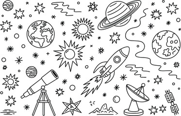 Astronomy and Space Exploration Doodle Pattern telescope