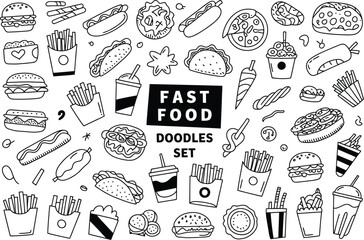 Assorted Fast Food Doodles Collection burger hamburger