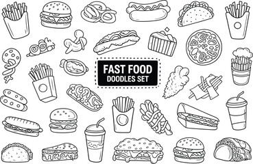 Doodle Set of Popular Fast Food Items burger hamburger