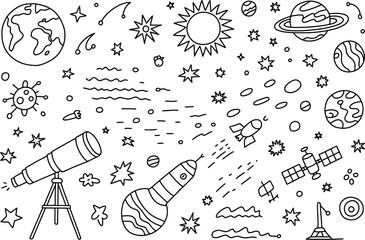 Space Travel and Celestial Objects Doodle Art rocket