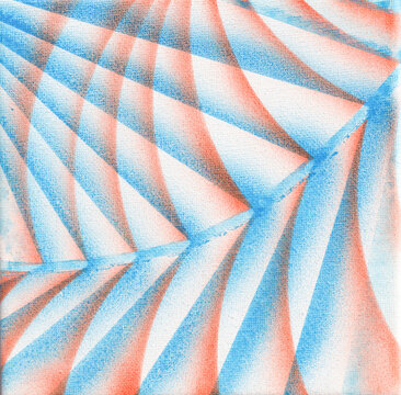 Light Traces on Leaf, Red and Blue Geometric Abstract Art