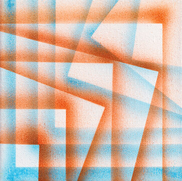 Abstract Acrylic Painting with Geometric Shapes in Blue and Oran