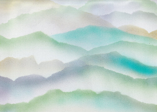 Misty Pastel Mountain Landscape Painting