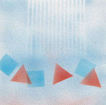 Abstract Acrylic Painting with Geometric Shapes on Blue