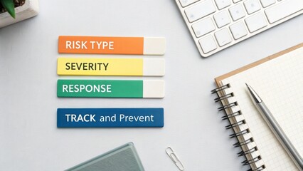 Colorful Labels Indicating Risk Type Severity and Response for Project Management and Risk Assessment Strategies
