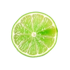 Vibrant slice of fresh green lime isolated on a black background