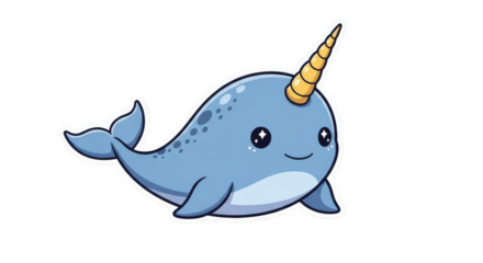 Playful cartoon narwhal floating in darkness