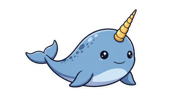 Playful cartoon narwhal floating in darkness