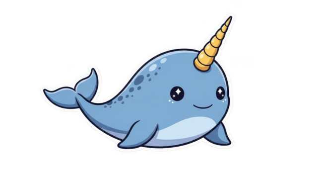 Playful cartoon narwhal floating in darkness