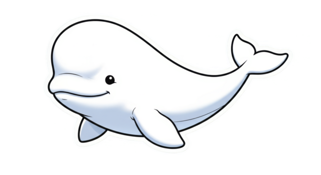 Smiling white cetacean swims cheerfully a simple cartoon