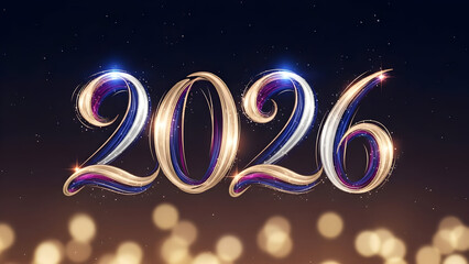 Elegant 2026 new year design brush stroke style with gold bokeh lights festive celebration background