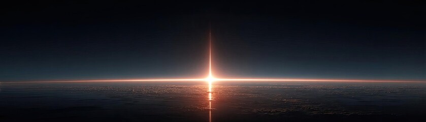 Rocket launching from laptop for startup success concept. A stunning view of a starburst effect illuminating the horizon.