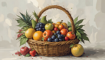 A 3d painting of a fruit basket 4k pc wallpaper