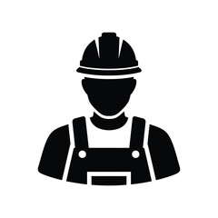 Silhouette icon of a construction worker wearing a hard hat and overalls, representing labor and industry professions.