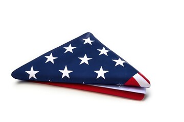 Folded American Flag with Stars and Stripes on White Background