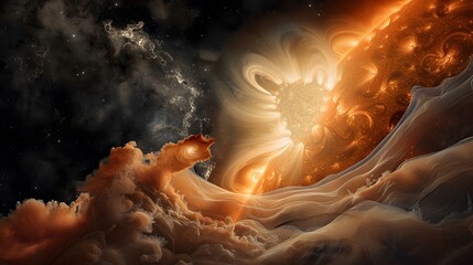 Artistic fish illustration with bold patterns and geometric shapes in warm tones.