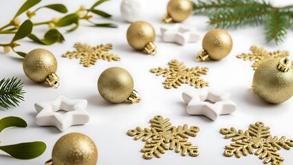 Festive Christmas Decorations on White Background