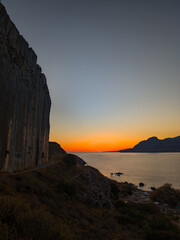 beautiful sunset at the beach of Plakias, close to the Plakias main climbing wall (Crete, Greece)