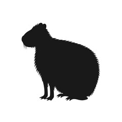 A black silhouette of a capybara animal, isolated on a white background.