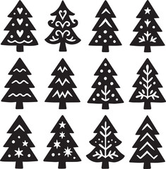 Obraz premium Folk-art inspired hand-cut Christmas tree silhouettes with rustic simple style