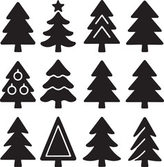 Obraz premium Retro vintage Christmas tree silhouettes with bold clean simplified vector shapes