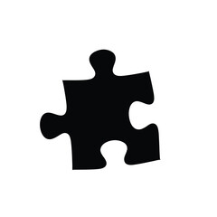 A single black puzzle piece silhouette isolated on a clean white background, symbolizing connection and solution