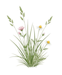 Fototapeta premium Wild grasses and daisies transparent background cutout png