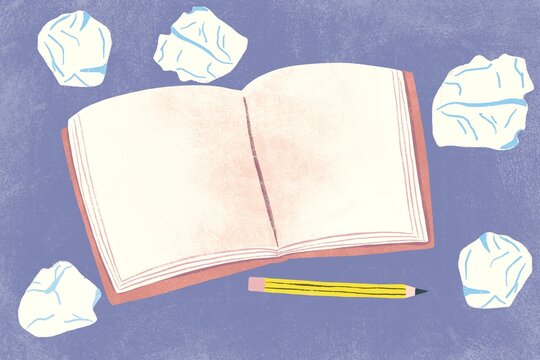 Notebook and crumpled paper