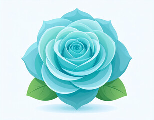 Blue Rose Illustration in Top View with Layered Petals and Green Leaves on Clean Light Background &ndash; Elegant Floral Vector Artwork in Realistic Style