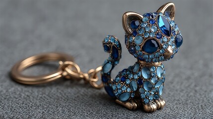 Cute ceramic blue cat and porcelain doll toy isolated on a winter snow background