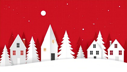 Charming minimalist winter village with festive Christmas trees and houses.