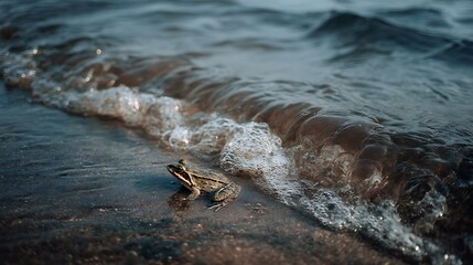 Waves crash upon the rocky coast, capturing the raw power and motion of the sea