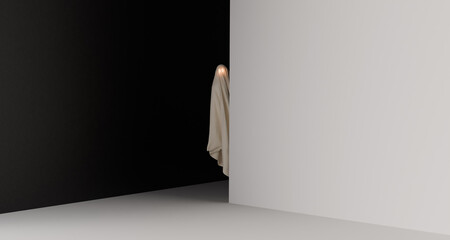 Mysterious Figure Peeking Around a Wall 