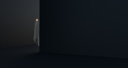 Mysterious Figure Peeking Around a Wall 