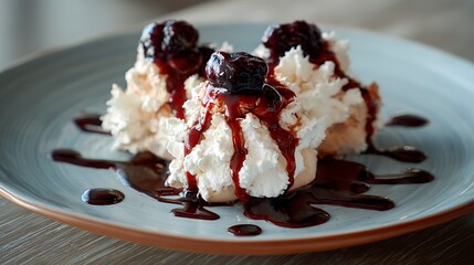 Delicious sweet vanilla and chocolate ice cream dessert served in a bowl