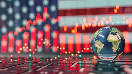 Digital concept of import tariffs with holographic globe on american flag for global trade insights - Powered by Adobe