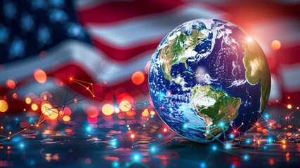 Digital concept of import tariffs with holographic globe on american flag for global trade insights - Powered by Adobe
