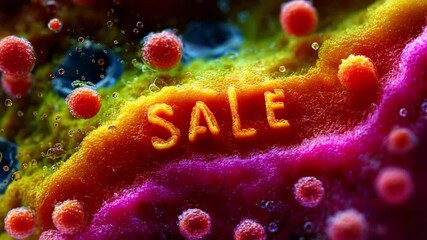 A striking and colorful abstract representation of a promotional sale, featuring vibrant textures and bubbles that evoke a sense of excitement and urgency around shopping deals.