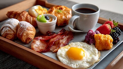 Traditional  cuisine plate featuring a delicious lunch of sushi rolls, fried chicken, rice, and egg dishes