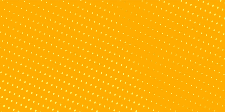 Top Yellow halftone pattern. Retro comic gradient background. Bright orange pixelated dotted texture overlay. Cartoon pop art faded gradient pattern. Art
