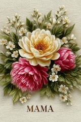 A flowery design with pink and yellow flowers and the word MAMA written below it