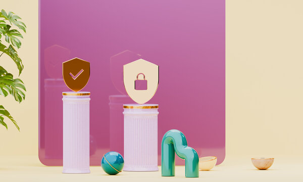 Cyber security protection concept with pastel podium 