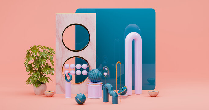 Colorful Modern Decor Display With Abstract Shapes and Plants