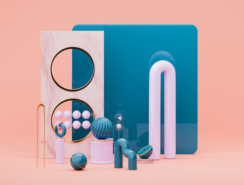 Colorful Modern Abstract Shapes and Objects on a Light Background