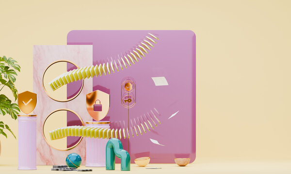 Cyber security protection concept with pastel podium 